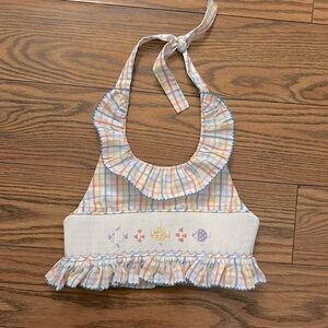 Shrimp and Grits Kids Smocked Fish Ruffle Halter Swimsuit Top 6